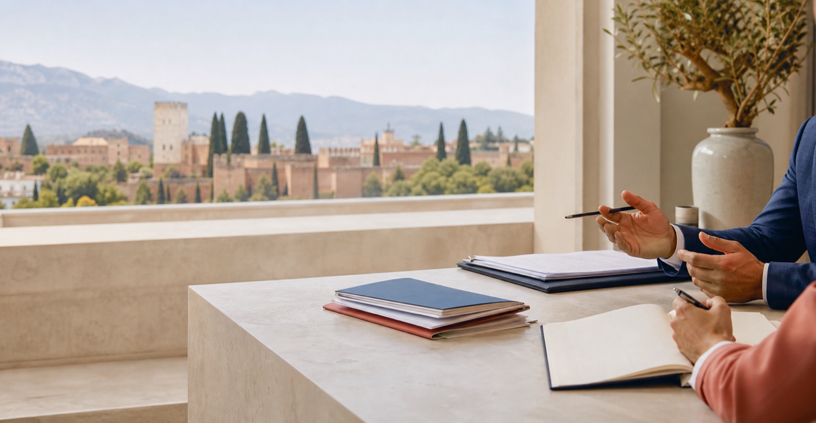 Consulta jurídica profesional con Granada al fondo